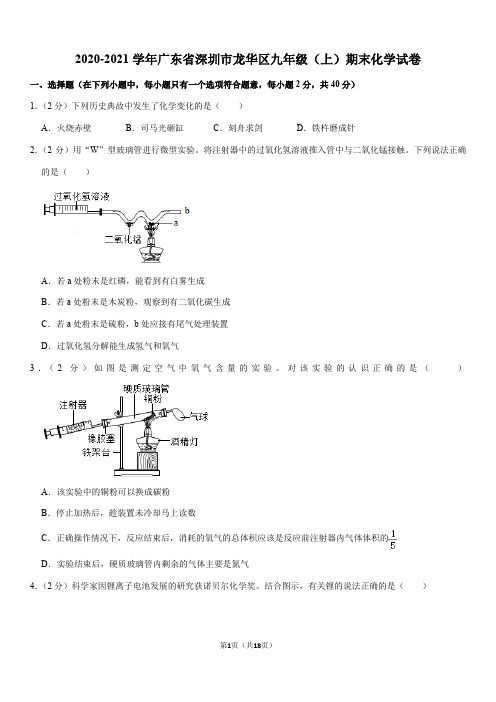 2020-2021学年广东省深圳市龙华区九年级(上)期末化学试卷(Word+答案)