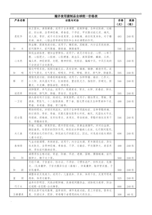 瀚齐产品价格表