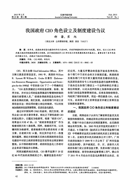 我国政府CIO角色设立及制度建设刍议