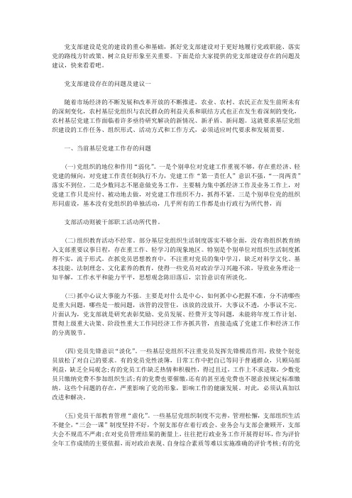 最新党支部建设存在的问题及建议