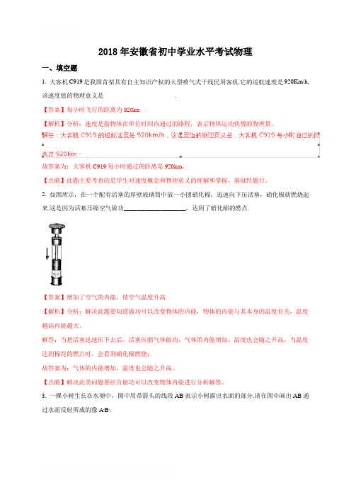 2018年安徽省中考物理真题试题包含答案解析