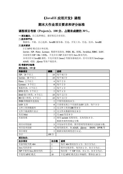 JavaEE期末项目考核及评分标准