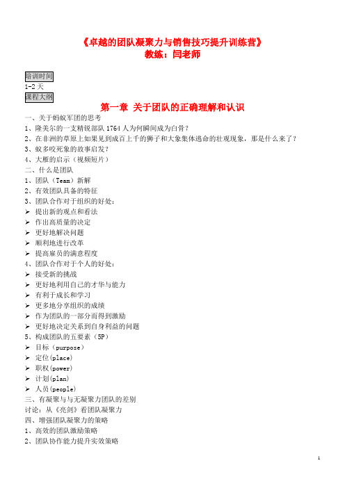 卓越的团队凝聚力与销售技巧提升训练营