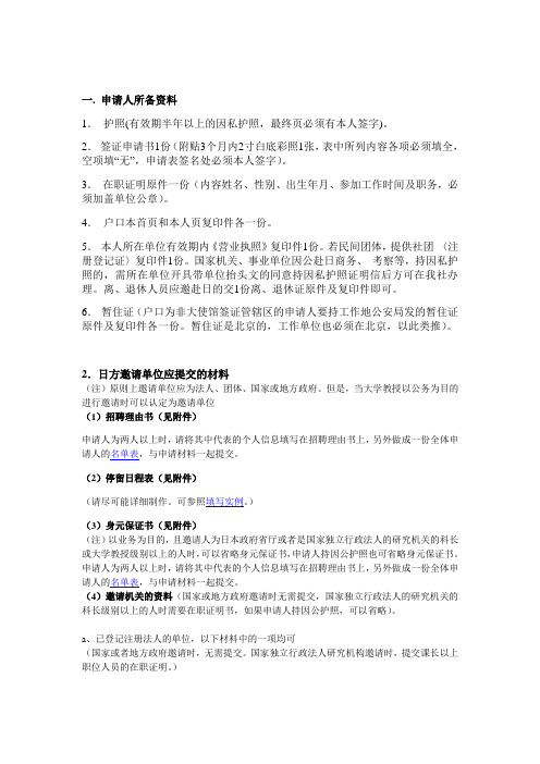日本商务签证所需材料