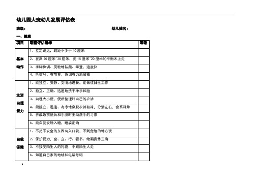 幼儿园大中小班幼儿发展评估表