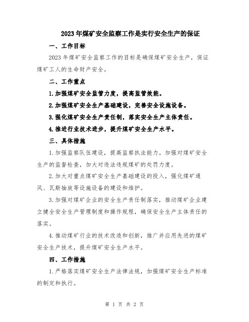 2023年煤矿安全监察工作是实行安全生产的保证