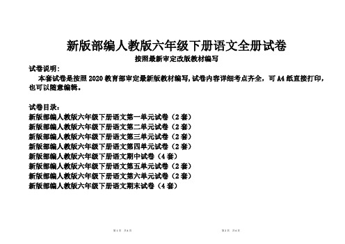 最新人教版六年级下册语文全册试卷2套(最新审定统考卷)