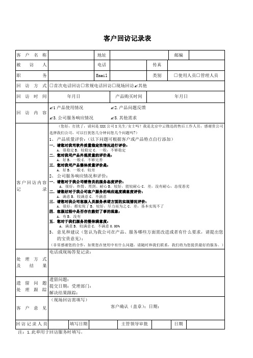 客户回访记录表