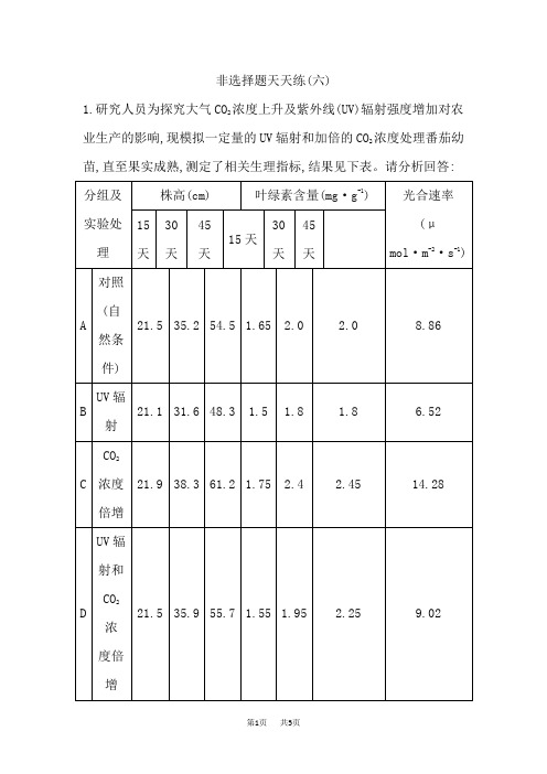 高三生物二轮总复习 非选择题天天练(六)