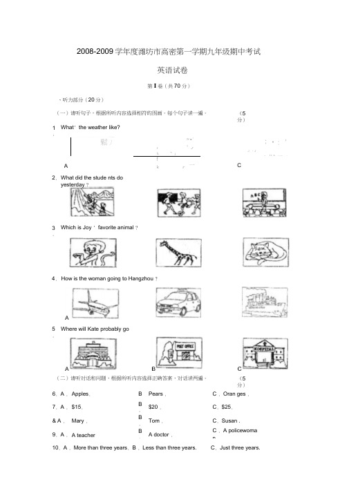 2008-2009学年潍坊高密第一学期九年级期中考试0001