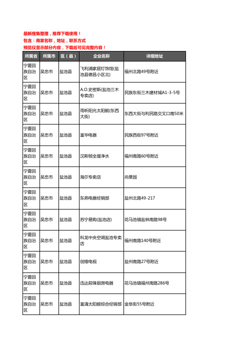 新版宁夏回族自治区吴忠市盐池县家用电器企业公司商家户名录单联系方式地址大全46家