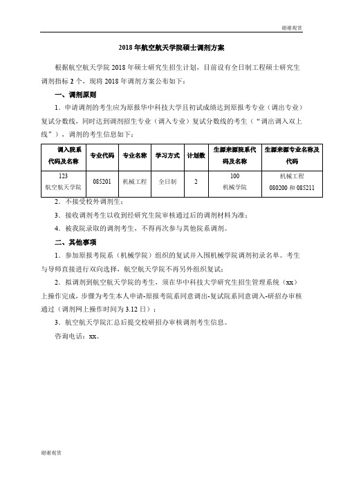 2018年航空航天学院硕士调剂方案 .doc