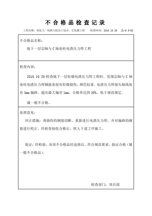 不合格品检查记录