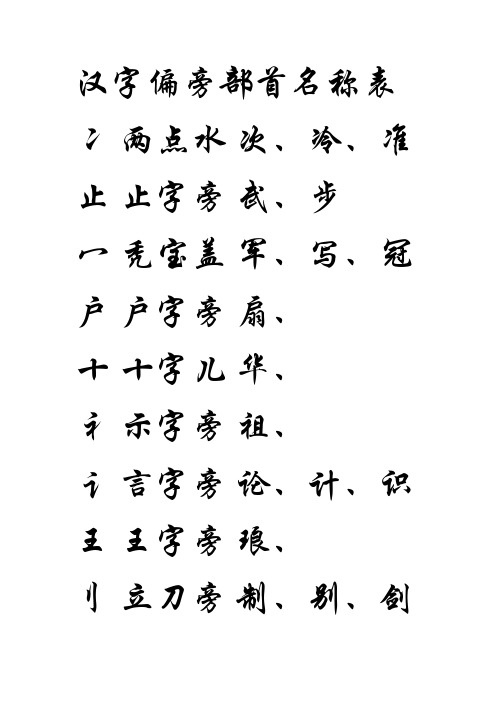 汉字偏旁部首名称表
