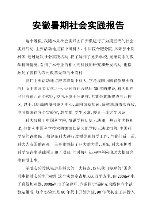 安徽暑期社会实践报告