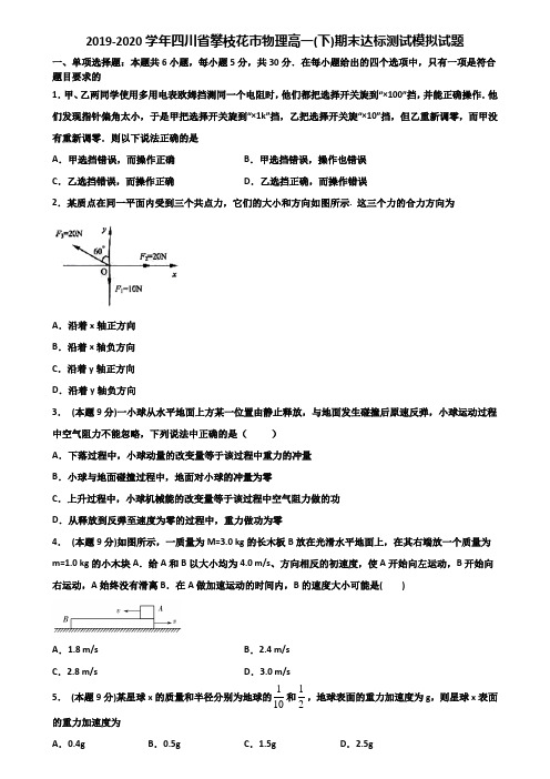 2019-2020学年四川省攀枝花市物理高一(下)期末达标测试模拟试题含解析