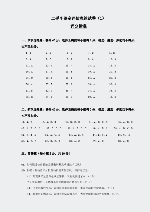 汽车维修课件-二手车考试试题-评分标准1