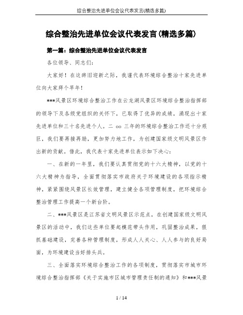 综合整治先进单位会议代表发言(精选多篇)