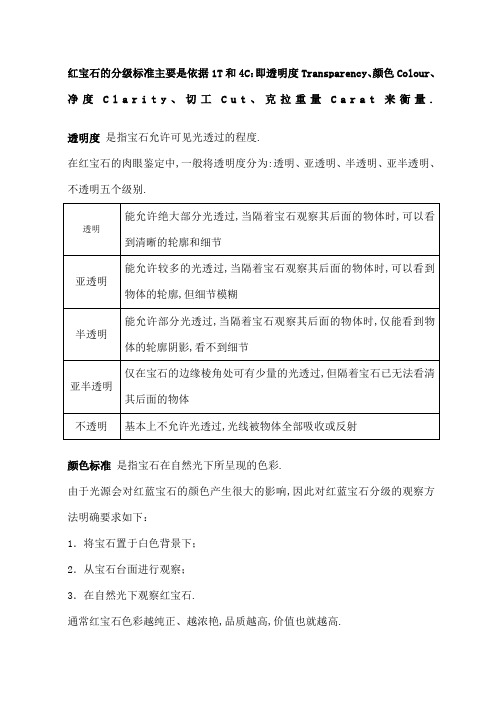 红宝石分级标准参考表