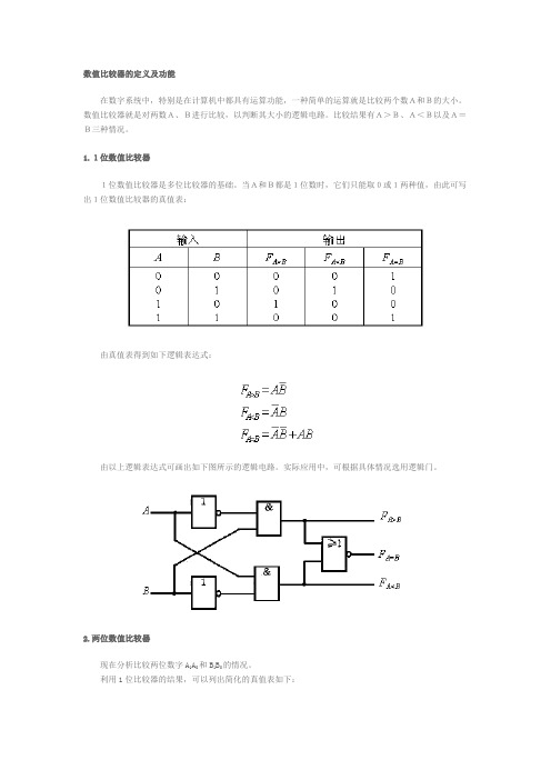 数值比较器的定义及功能