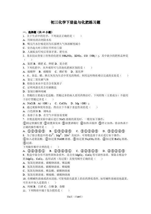 (完整版)初三化学下册盐与化肥练习题有详细答案