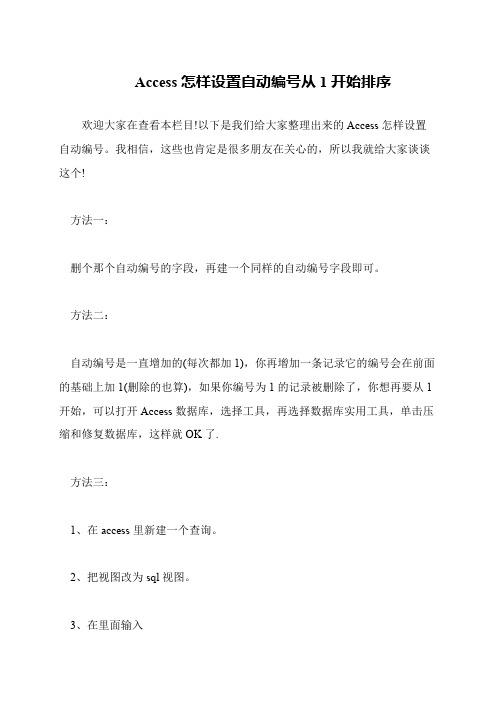 Access怎样设置自动编号从1开始排序