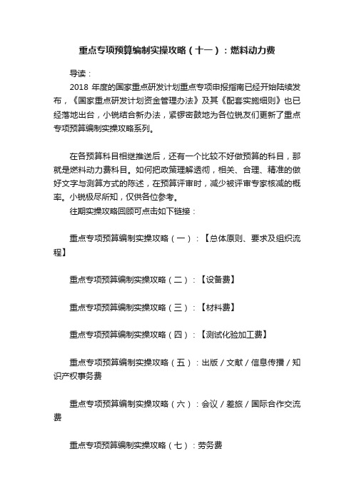 重点专项预算编制实操攻略（十一）：燃料动力费