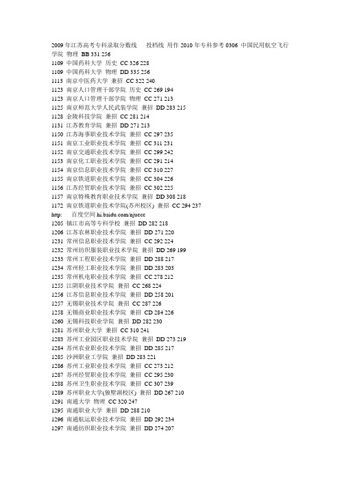 2010年 江苏高考专科 录取分数线