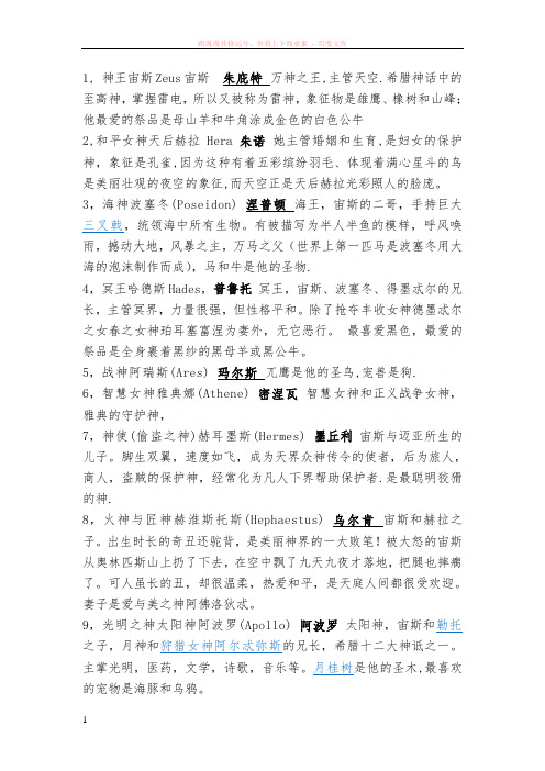 古希腊神话中的12大主神的简介 