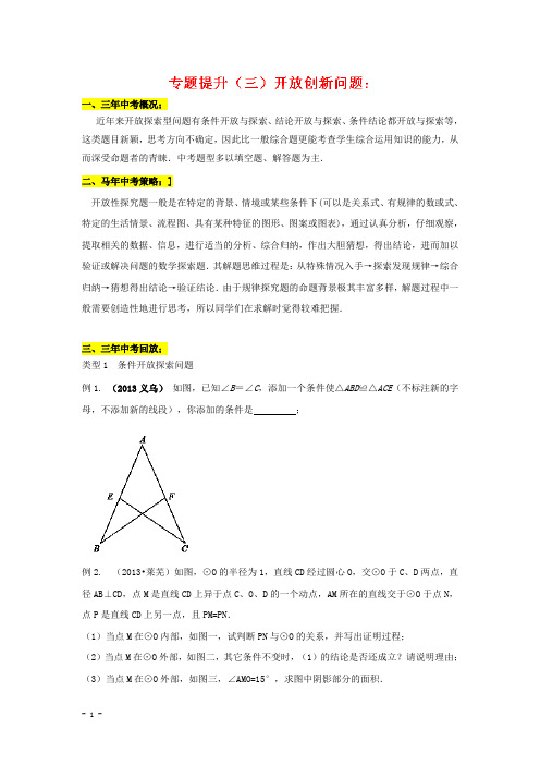2014年九年级数学中考开放创新问题压轴题专项练习试卷