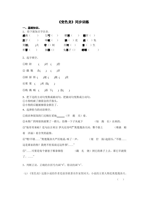 初三九年级语文变色龙练习题及答案