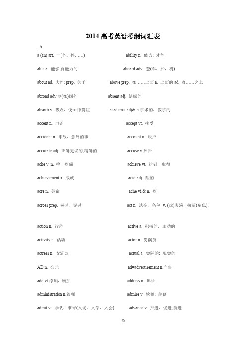 【VIP专享】2015高考英语考纲词汇表(最新归类_按字母排序)