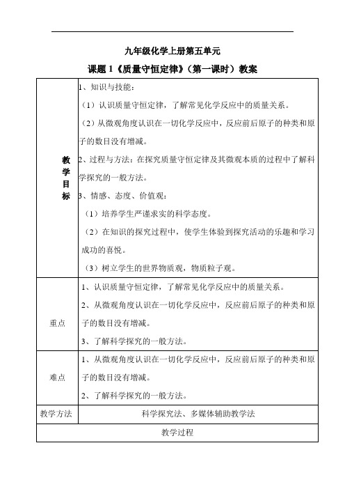 《质量守恒定律》(第一课时)教案