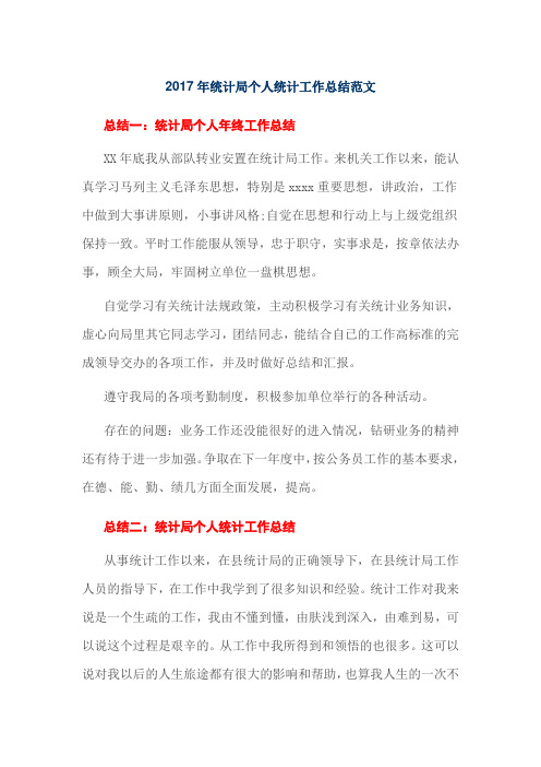 2017年统计局个人统计工作总结范文
