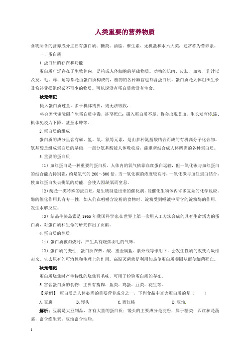 新人教版中考化学复习精品 人类重要的营养物质.doc