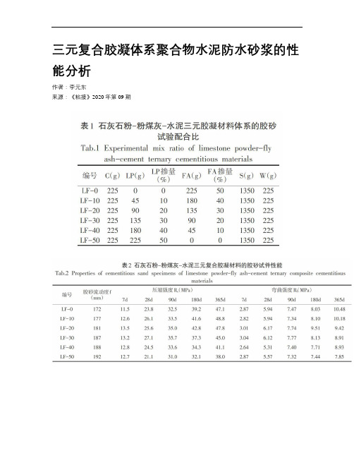 三元复合胶凝体系聚合物水泥防水砂浆的性能分析