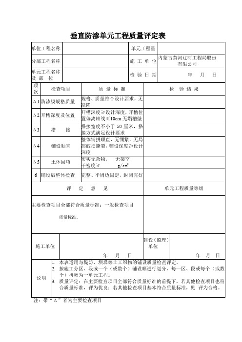 防渗膜、土工膜、土工布单元工程质量评定表