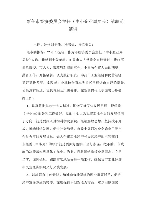 新任市经济委员会主任(中小企业局局长)就职前演讲