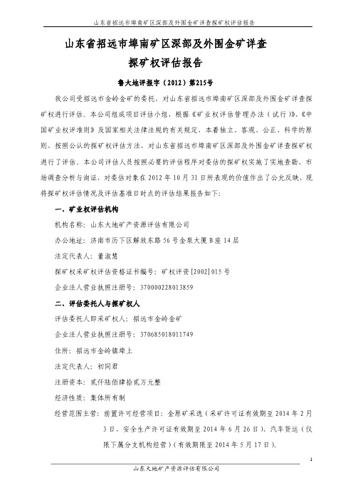 山东省招远市埠南矿区深部及外围金矿详查探矿权评估报告
