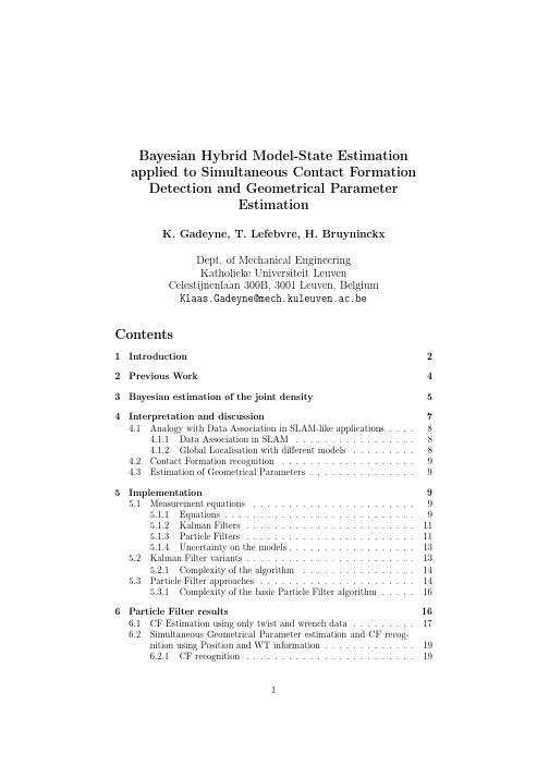 Bayesian hybrid modelstate estimation applied to simultaneous contact formation recognition