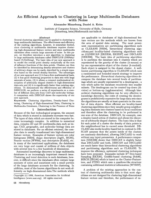 an efficient approach to clustering large multimedia databases with noise