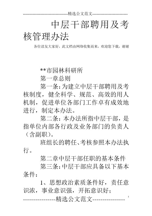 中层干部聘用及考核管理办法