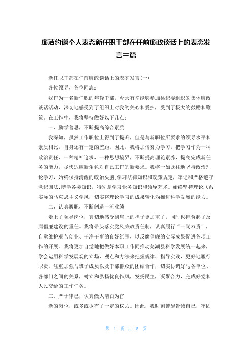 廉洁约谈个人表态新任职干部在任前廉政谈话上的表态发言三篇