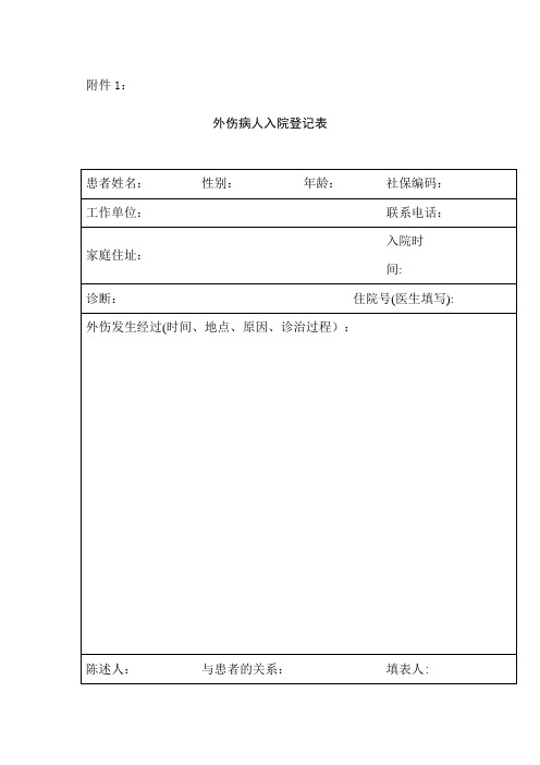 外伤入院登记表