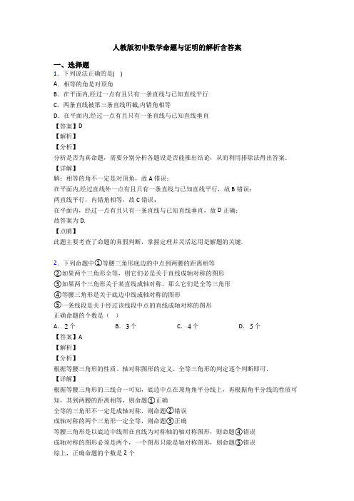 人教版初中数学命题与证明的解析含答案