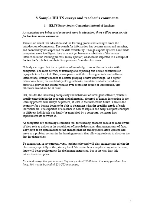 IELTS writing - 8 accademic essay samples with teacher comments