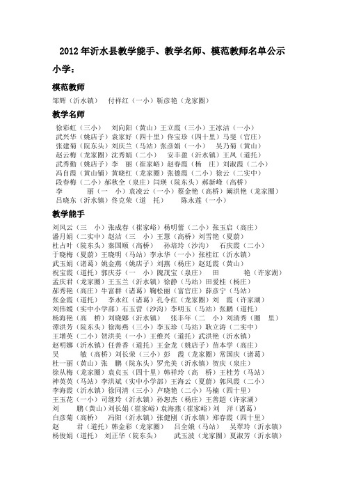 2012沂水县模范教师、沂水名师、教学能手