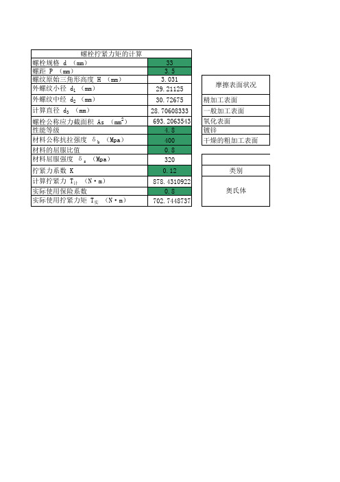 螺栓拧紧力矩计算(含不锈钢)