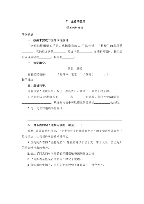 最新部编版小学语文六年级下册  13《金色的鱼钩》同步练习题(附答案)