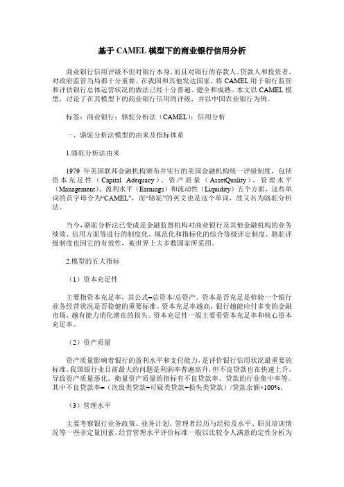 基于CAMEL模型下的商业银行信用分析
